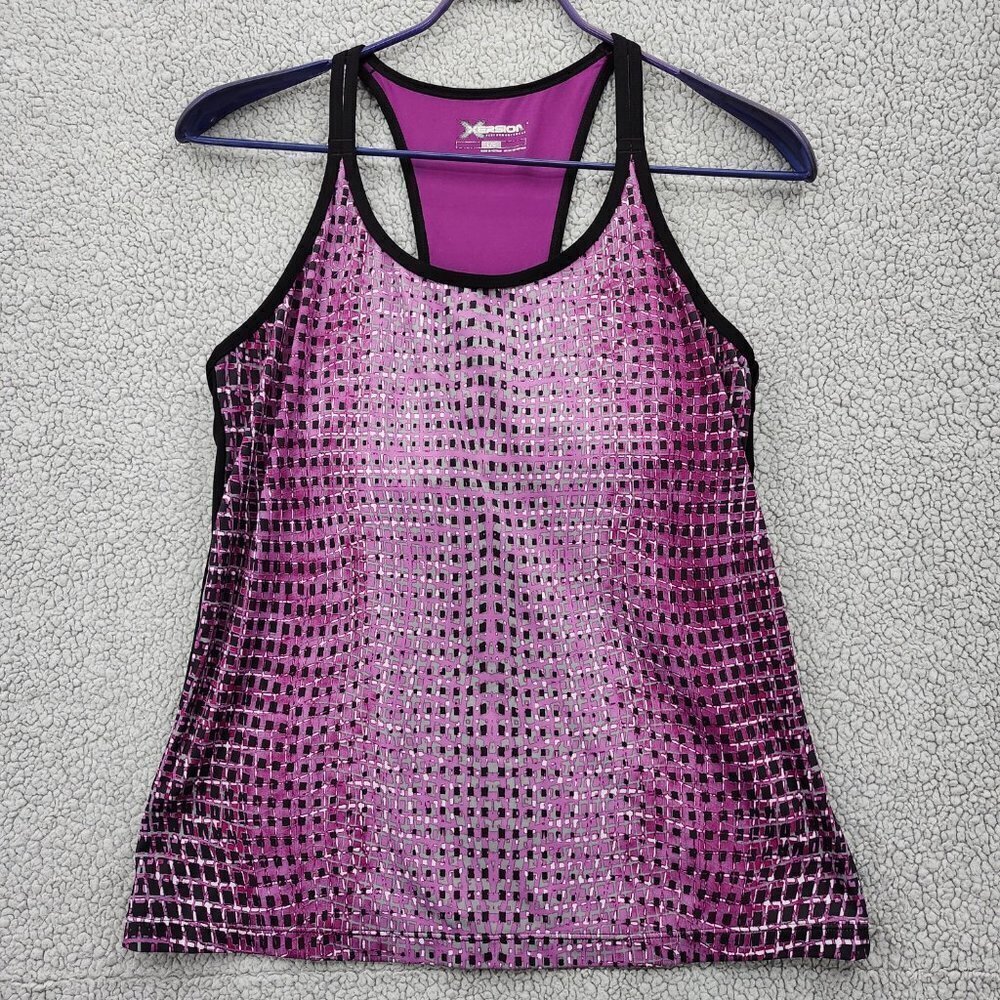 Xersion Tank Top Womens Large Athletic Purple Black Workout Gym Yoga